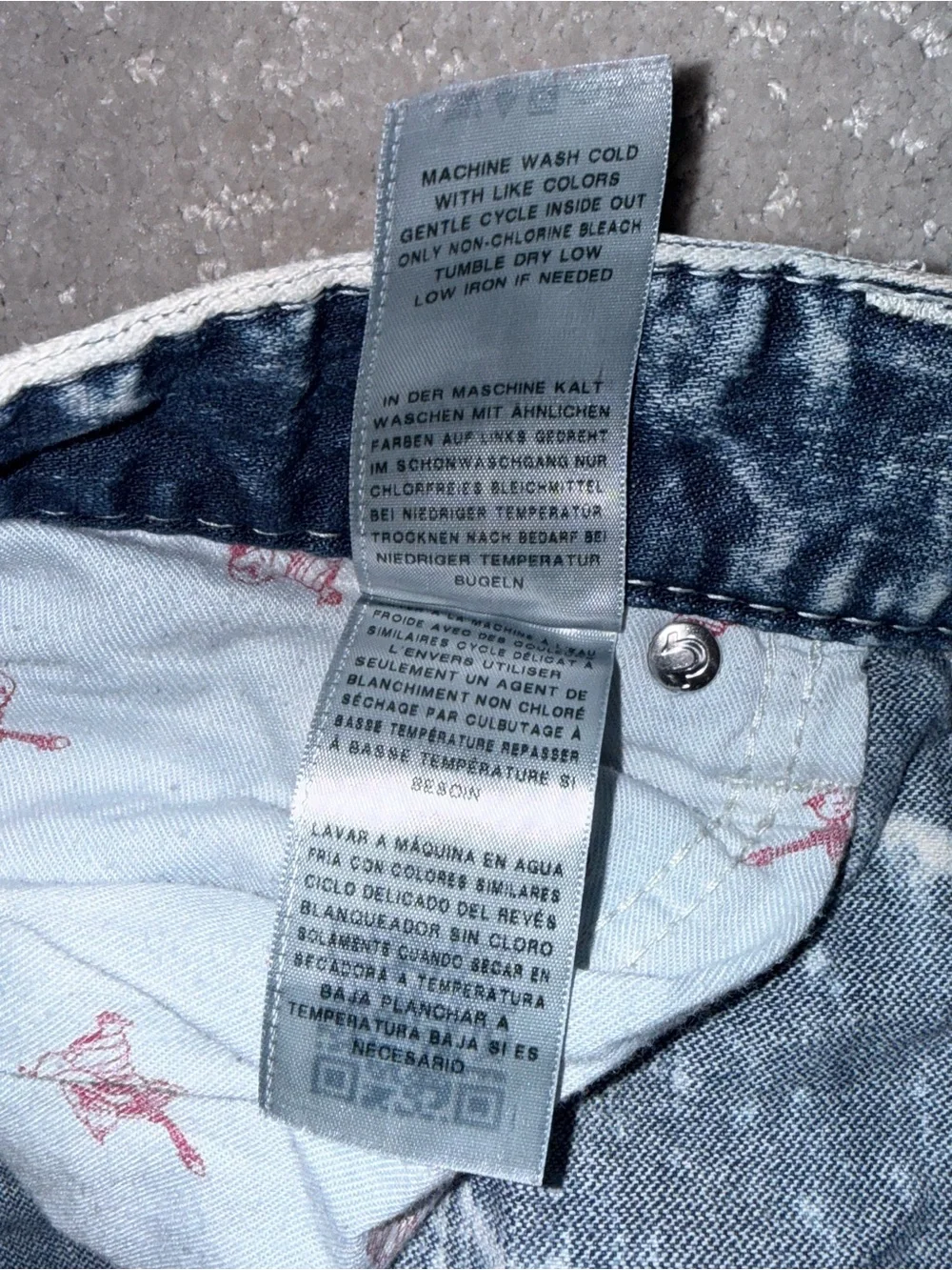 True Religion Acid Wash Jean Shorts - Blue & White